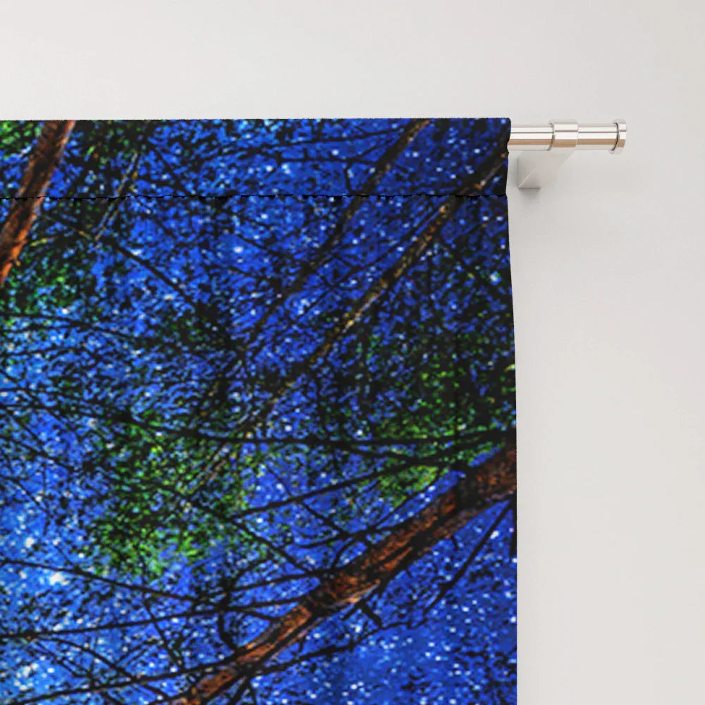 DecorBites™ Dark Blue Forest & City Night View Modern Printed Curtains