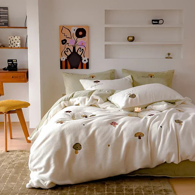 DecorBites™ Embroidered Cashmere Winter Duvet Set | Queen Size Warm Bedding & Blanket Cover