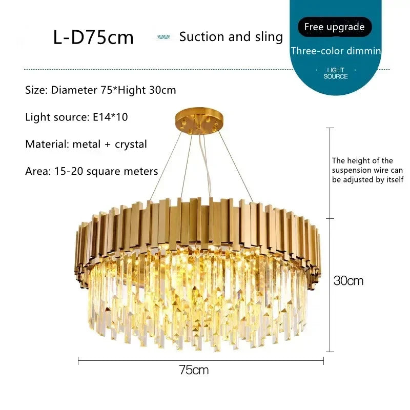DecorBites™ Golden Crystal Chandelier LED Lighting for Dinning Room