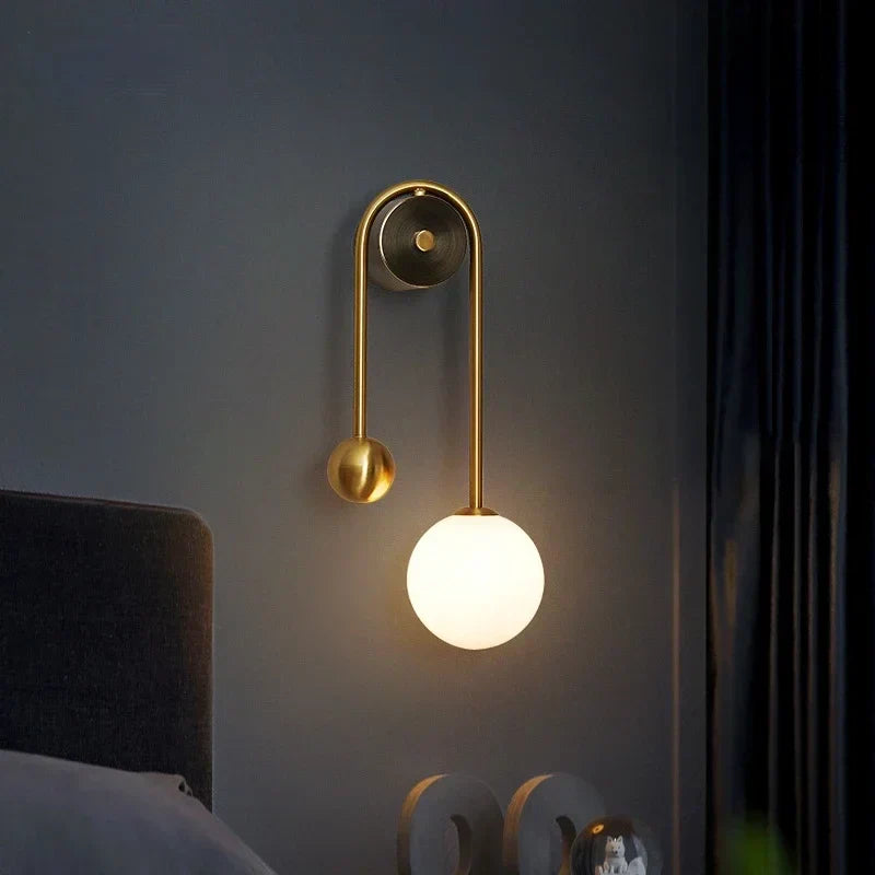 DecorBites™ Glass Ball LED Wall Lamp: Modern Round Gold Iron Light for Bedroom, Living Room