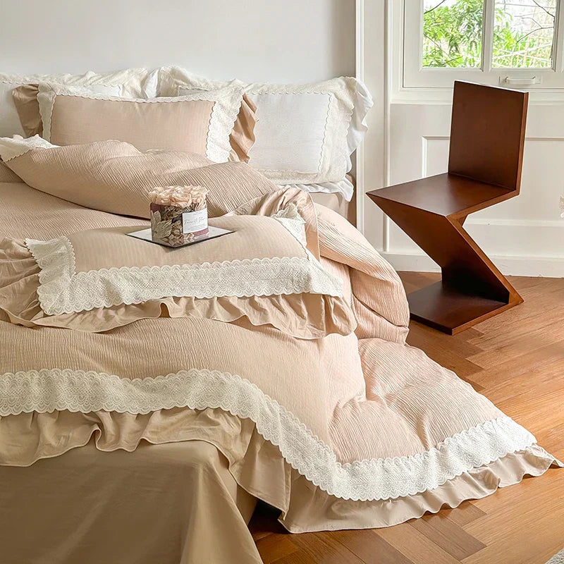 DecorBites™ French Lace Ruffles Bedding Set - Soft and Skin-friendly Duvet Cover Set