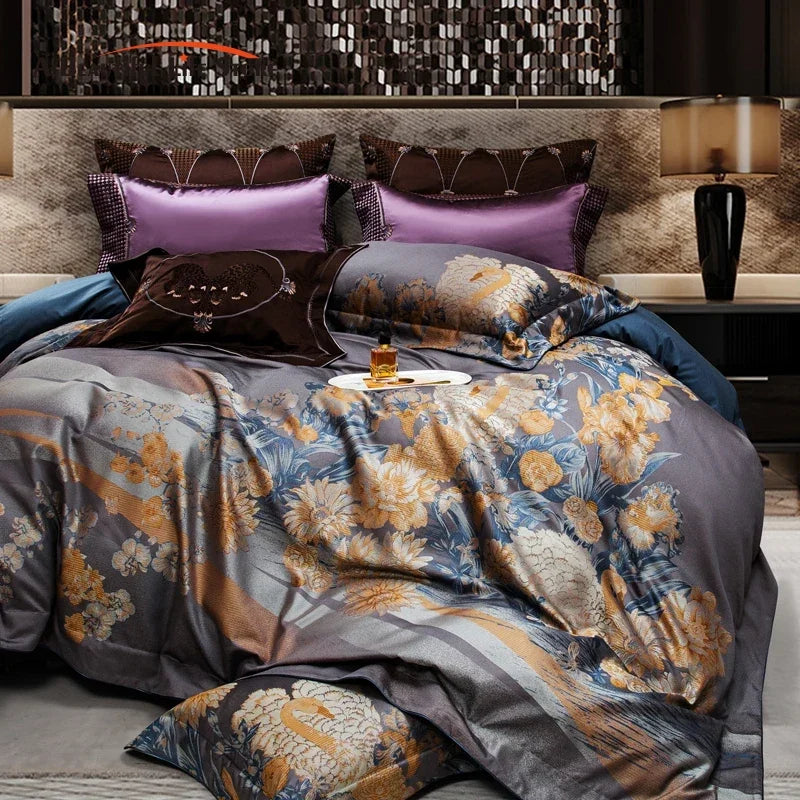 DecorBites™ Jacquard Egyptian Cotton Bedding Set: Duvet Cover, Pillowcases, and Fitted or Bed Sheet