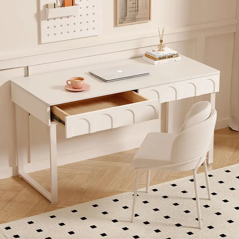 DecorBites™ Cream Wind Rock Board Writing Table: French Style Desk with Drawers, Computer Desk
