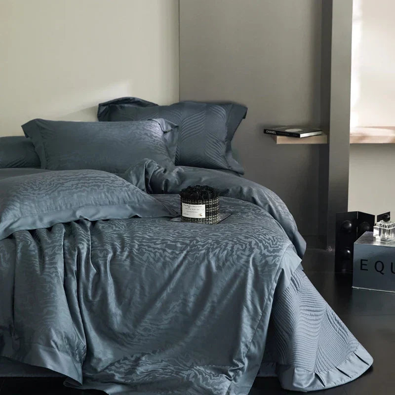 DecorBites™ Luxe Egyptian Cotton Jacquard Bedding Set: Duvet, Bedspread, Sheet, Pillowcases