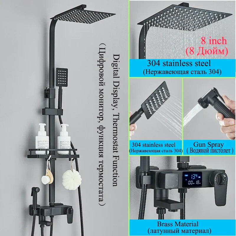DecorBites™ Digital Thermostatic Shower Faucet Set with Bidet Sprayer