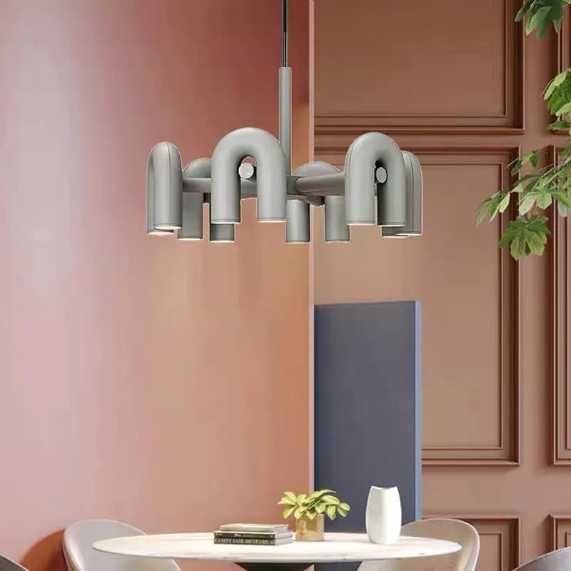 DecorBites™ Art Deco Metal Chandelier in Black, Orange, and Gray - Adjustable Cord - Dining Room, Foyer, Bedroom Lighting