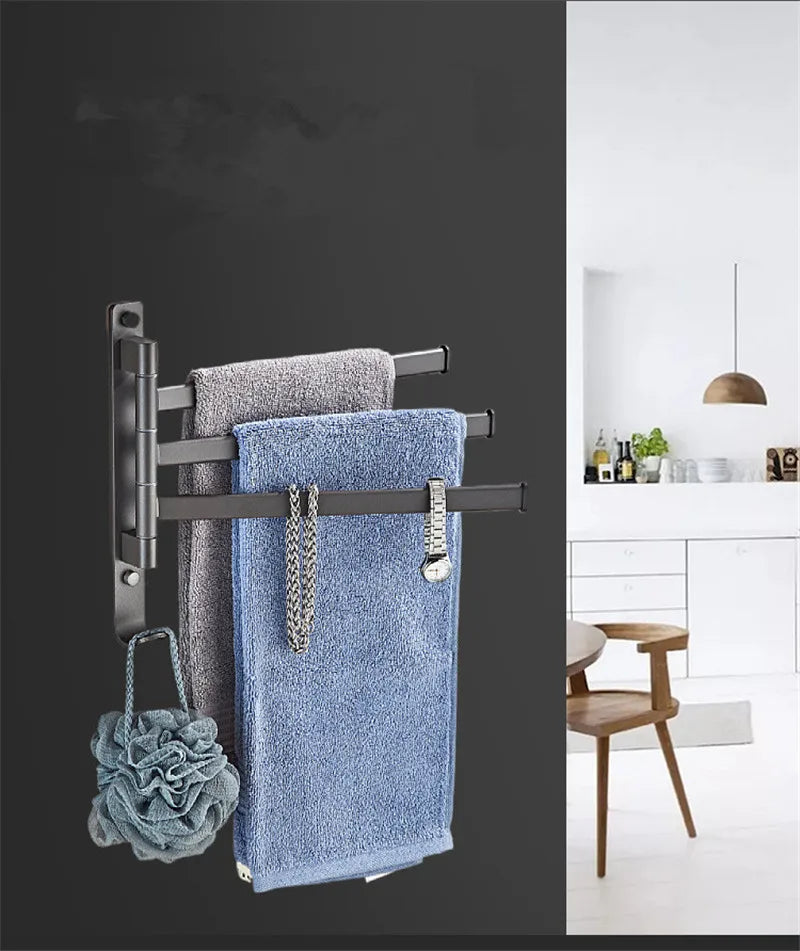 DecorBites™ Gray Aluminum Swivel Towel Hanger: Wall Mounted Folding Bathroom Towel Bar