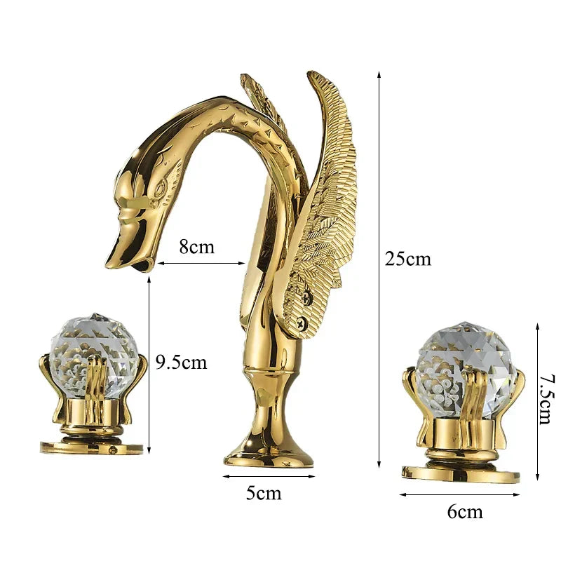 DecorBites™ Gold Swan Crystal Handle Bathroom Faucet - Deck Mounted Basin Mixer Tap