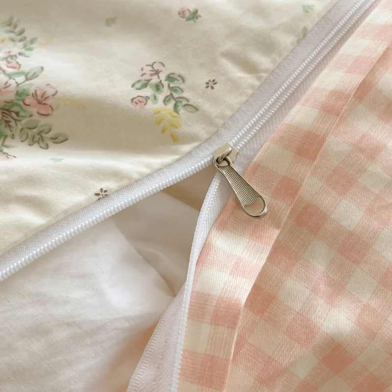 DecorBites™ Cotton Small Florals Princess Bedding Set - Queen Size - Duver Cover Bed Sheet Bed Skirt Pillowcases