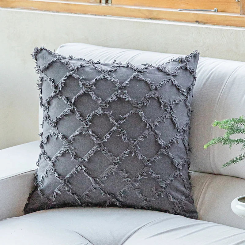 DecorBites™ Cotton Diamond Cushion Cover in Mustard Orange Beige for Living Room Sofa Bed