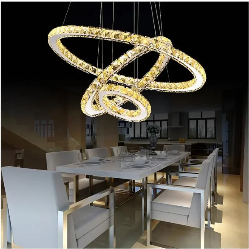 DecorBites™ Crystal Ring Ceiling Chandelier Modern Circle Pendent Lamp LED Hanging Light Fixtures