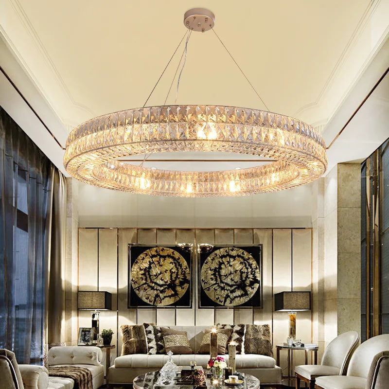 DecorBites™ Crystal Circle Pendant Chandelier - Luxury Lighting for Interior Decoration