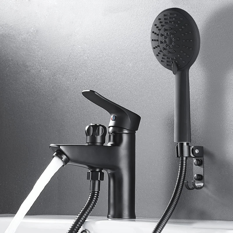 DecorBites™ Black Brass Single Handle Bathroom Basin Faucet with Shower Head, Hot and Cold Mixer Tap