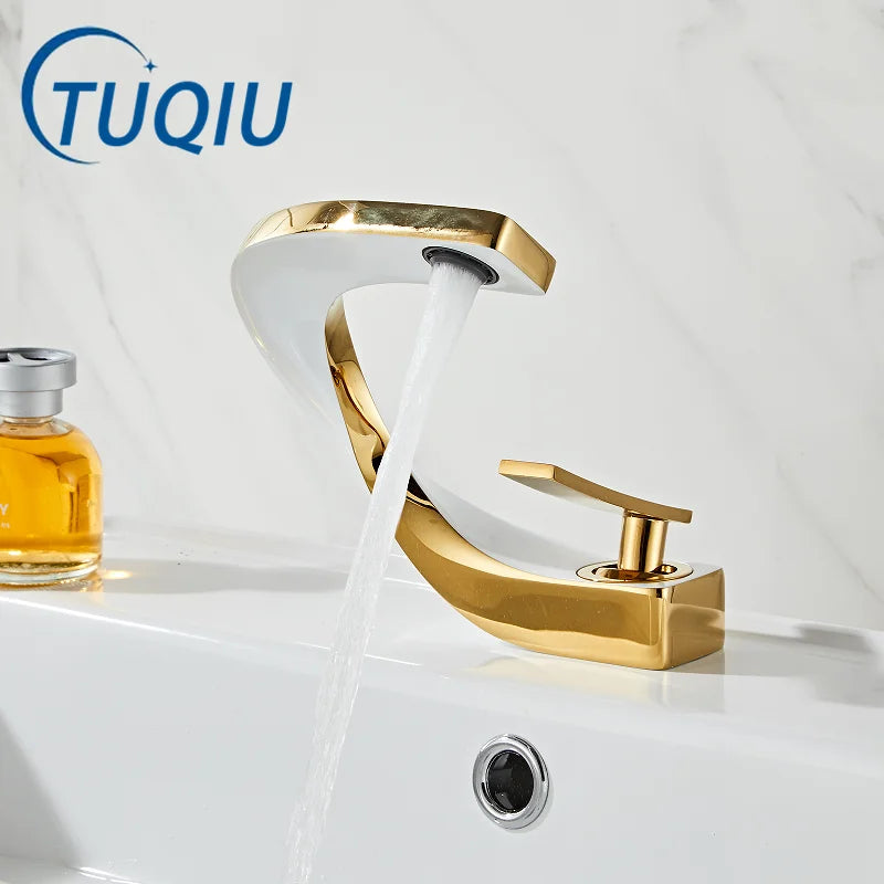 DecorBites™ Gold White Bathroom Basin Faucet Cold Hot Water Mixer Sink Tap