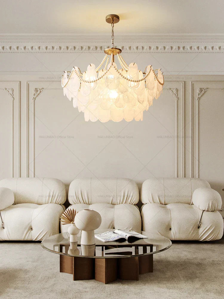 DecorBites™ French Chandelier Garden Light with K9 Crystal | Elegant Pearl Shell Design