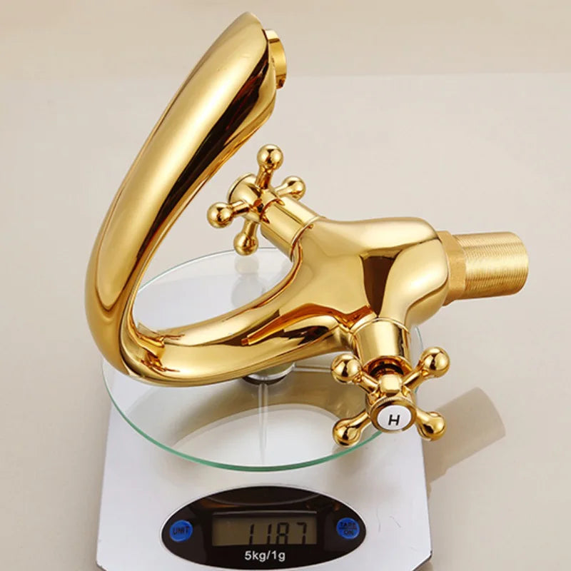 DecorBites™ Gold Bathroom Sink Faucet with 2 Handles - Luxury Basin Mixer Tap