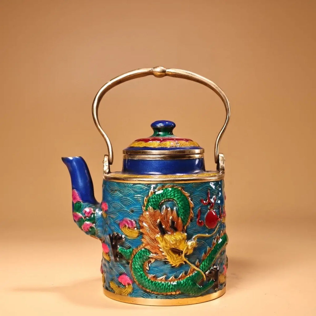 DecorBites™ Dragon Cloisonné Enamel Pan: Hand-painted and Gilded Copper, Chinese Style