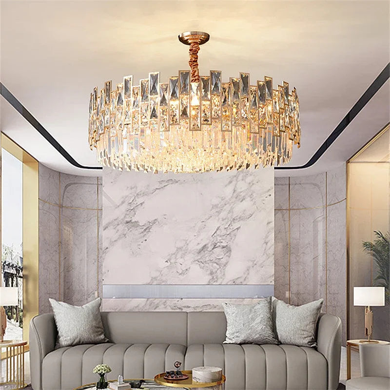DecorBites™ Crystal LED Chandeliers Black Round Pendant Light for Living Room Dining Indoor Kitchen Bedroom