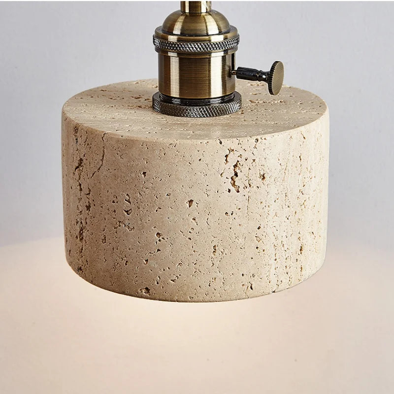 DecorBites™ Copper Wood LED Wall Sconce Yellow Travertine Stone Bedside Light