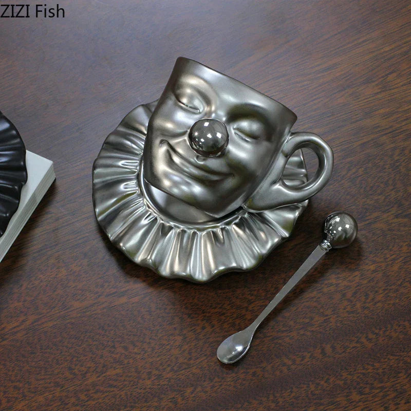 DecorBites™ Joker Head Cup & Saucer Porcelain Coffee Mug Set - Clown Character Tea Teacup