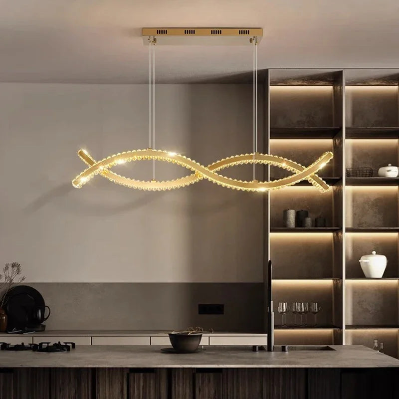 DecorBites™ Crystal Strip Chandelier: Modern Minimalist Ceiling Light for Artistic Indoor Lighting