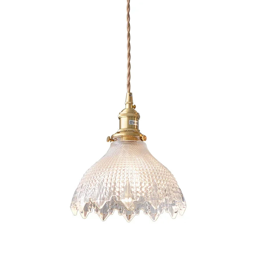 DecorBites™ Green Glass LED Pendant Lamp with Copper Wood Handle for Modern Nordic Home Decor