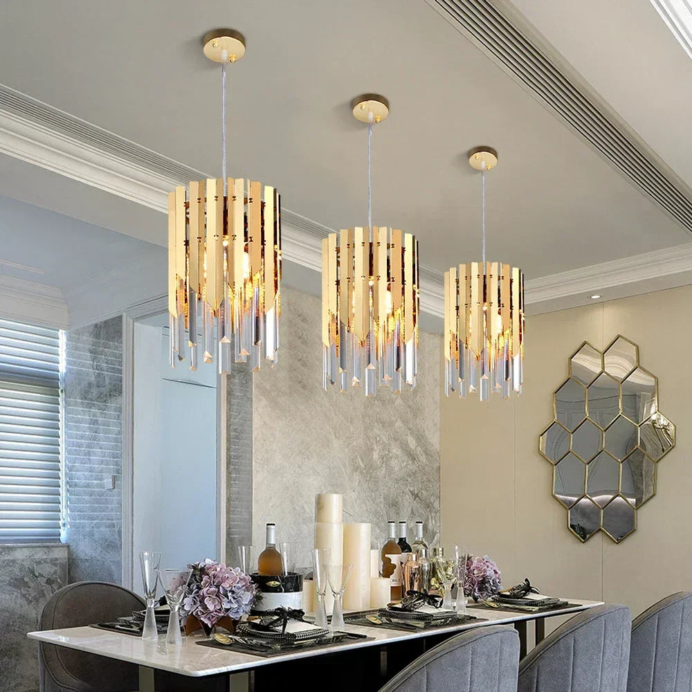 DecorBites™ Gold K9 Crystal LED Chandelier for Living Room Kitchen Dining Bedroom
