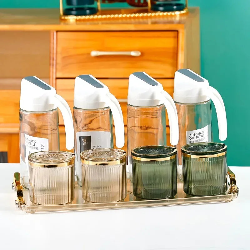 DecorBites™ Acrylic Seasoning Jar Set with Tray - Kitchen Storage Organizer