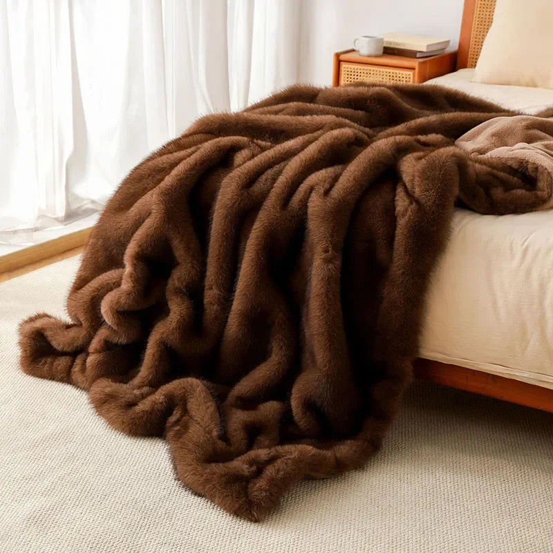 DecorBites™ Luxe Faux Fox Plush Blanket: Thick, Warm, Soft Sofa Cover - High-Quality Solid Color