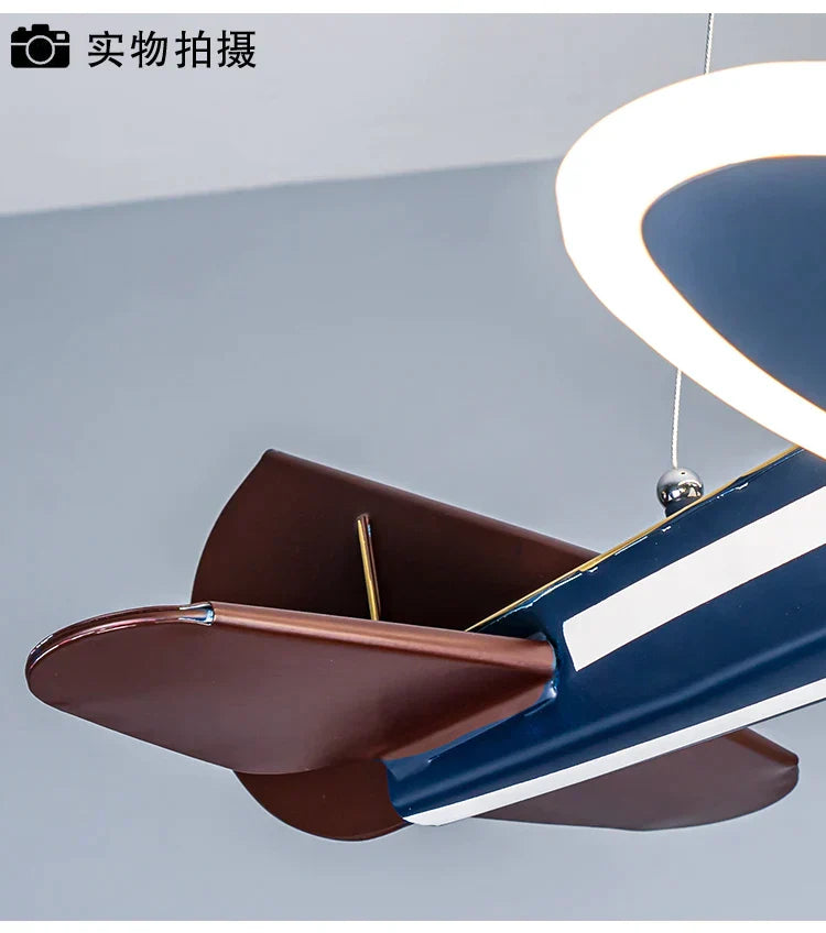 DecorBites™ Iron Aircraft Pendant Light: Creative European Design for Boys' Bedroom, LED Illumination