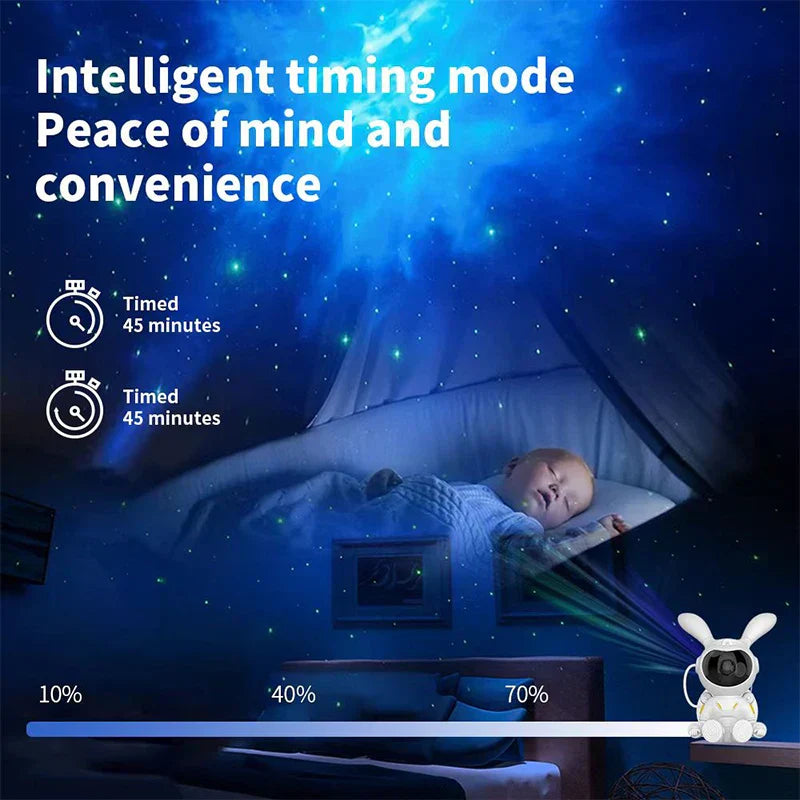 DecorBites™ Galaxy Bunny Astronaut Projector: Moon and Star Night Light for Children