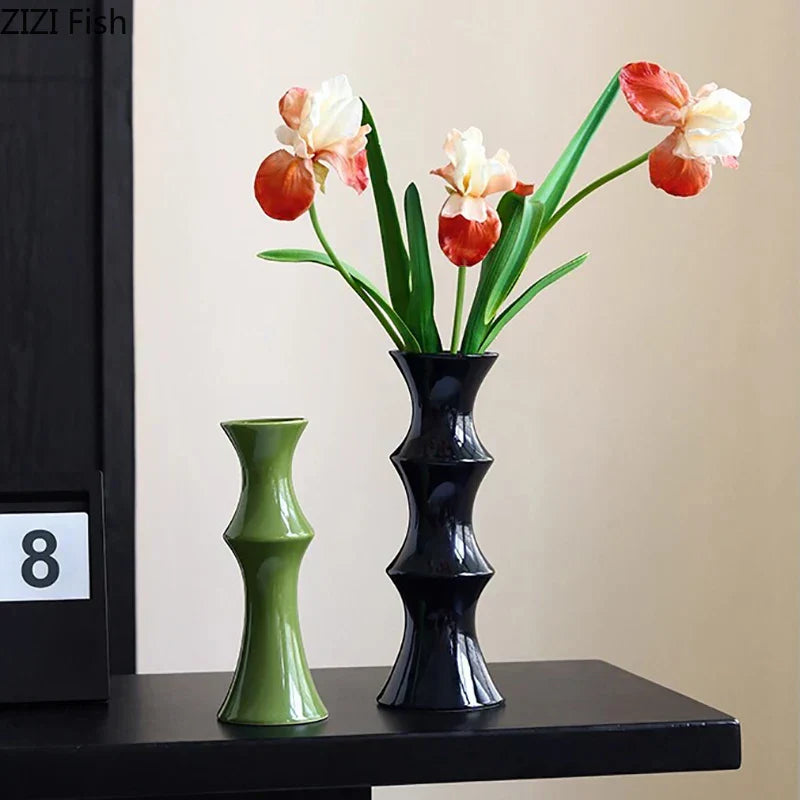 DecorBites™ Bamboo Shape Ceramic Vase: Table Decoration & Floral Arrangement in Room