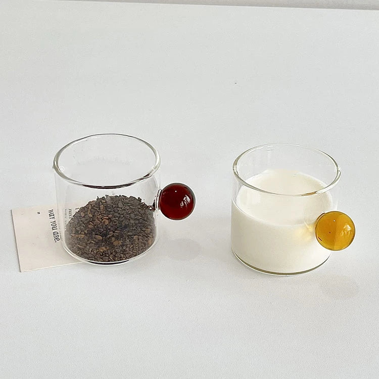 DecorBites™ Glass Espresso Cups Set with Saucers, Handle, 110ml - Table Decor and More