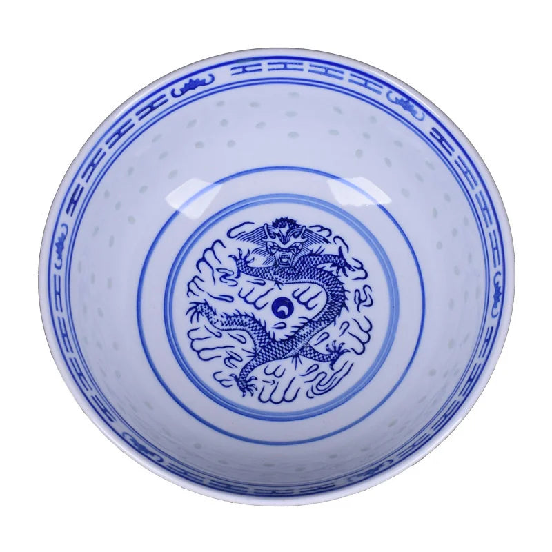 DecorBites™ Dragon Pattern Blue and White Porcelain Ramen Soup Bowl