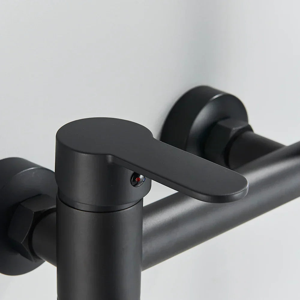Matte black wall mount tub shower system with handheld spray bathroom