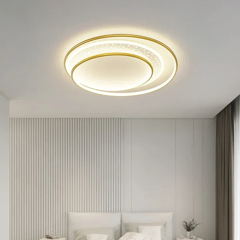 DecorBites™ Gold Gray LED Chandelier: Creativity Combo Round Star Lamps
