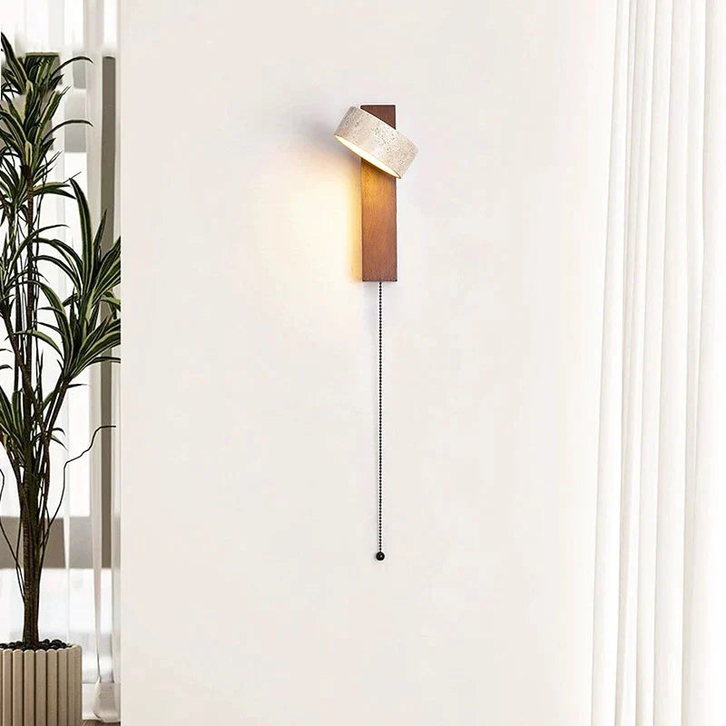 DecorBites™ Cream Style Bedside Wall Lamp Rotatable LED Light Log Wood Stone Walnut