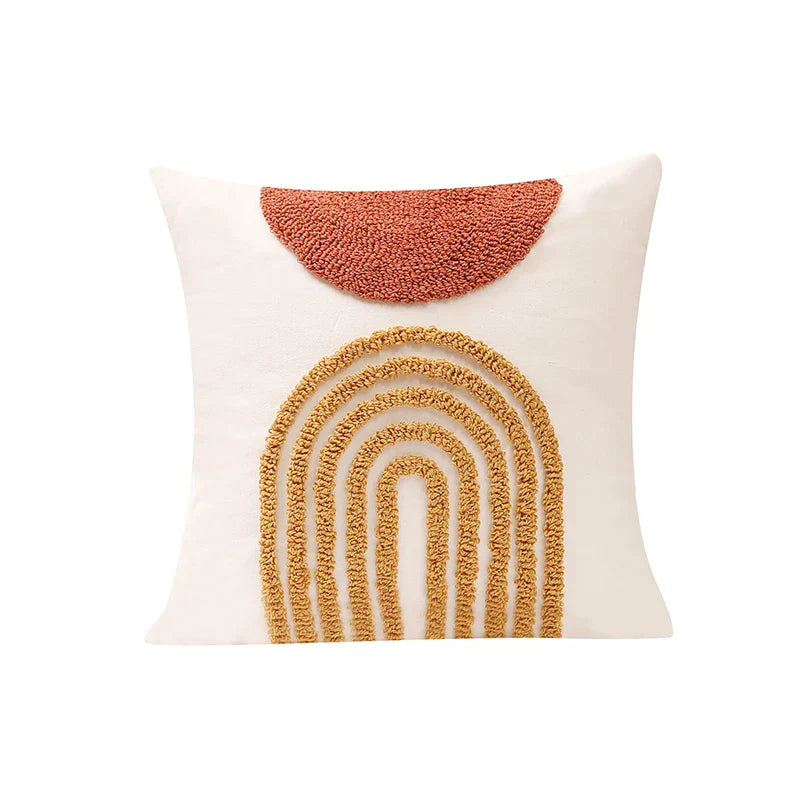 DecorBites™ Gematric Tufted Burnt Orange Half Circle Cushion Cover for Living Room