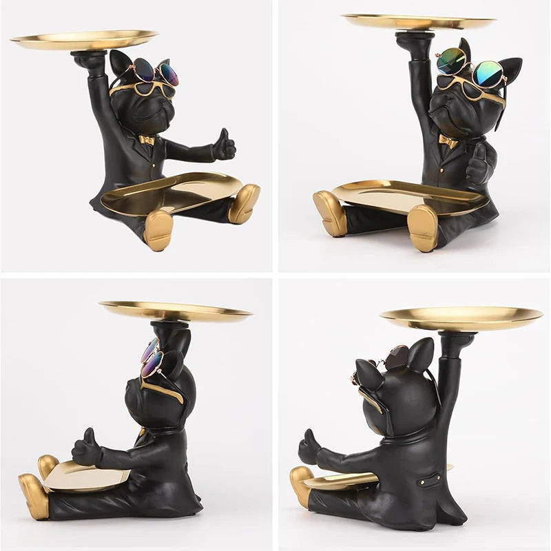 DecorBites™ French Bulldog Tray Statue: Stylish Bulldog Storage Decor for Modern Home & Office.