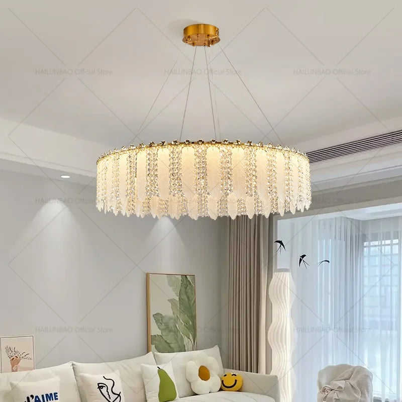 DecorBites™ French Cream Wind Crystal Chandelier 2024 - Modern & Romantic Lighting for Living, Bedroom, Dining