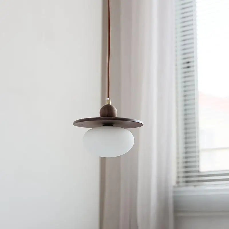 DecorBites™ Glass LED Pendant Lamp Walnut Wood Brass Hanging Lights