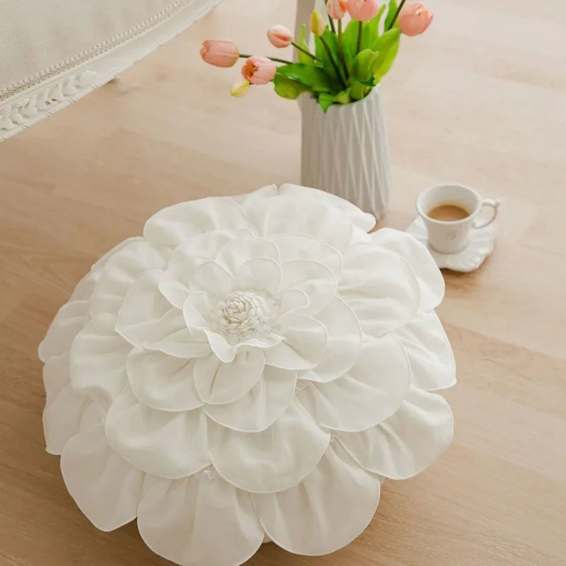 Plush white & soft pink 3d flowers pillows bedroom home decor