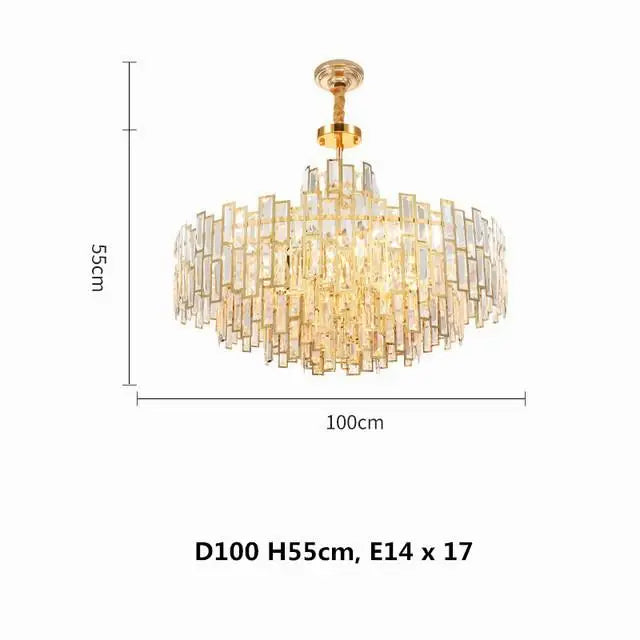 DecorBites™ Gold Steel Crystal Pendant Chandelier - Luxury LED Dining Room Hanging Lamp