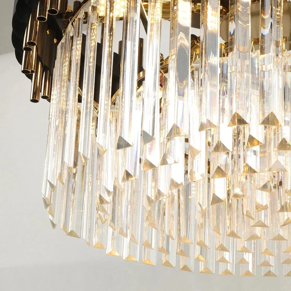 DecorBites™ Gold Black Crystal Ceiling Chandelier - Round LED Pendant for Living Room Lighting
