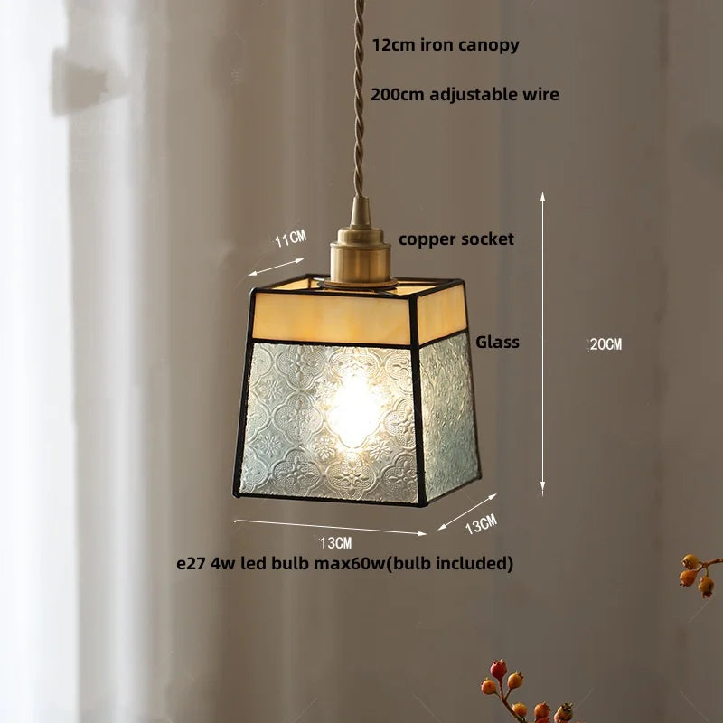 DecorBites™ Colorful Glass Magic Cube LED Pendant Lights Tiffany Style Wood Hang Lamp