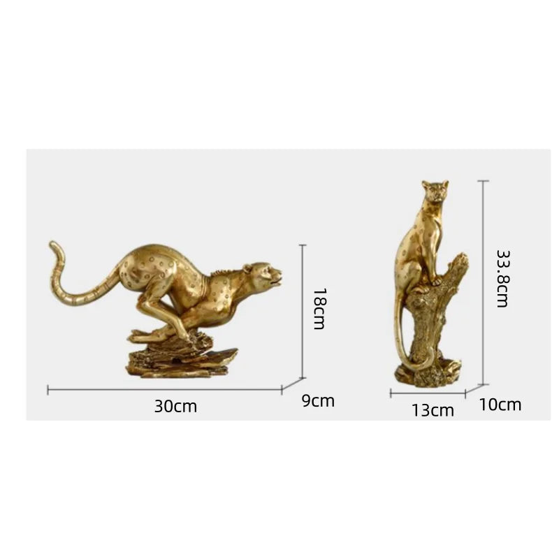 DecorBites™ Golden Leopard Resin Sculpture - Handcrafted Cheetah Decoration