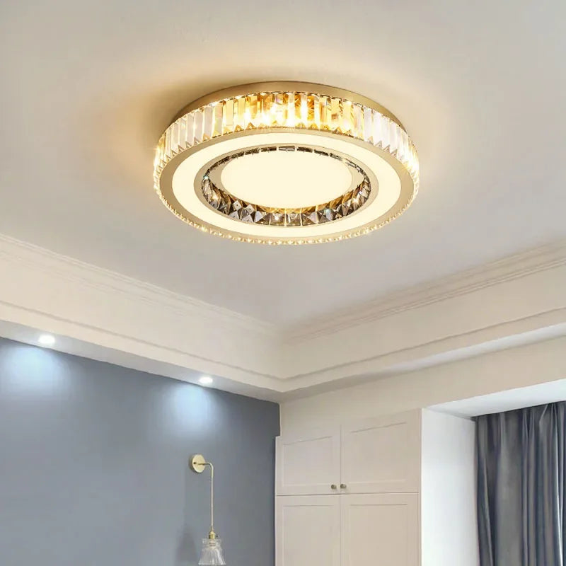 DecorBites™ Gold Crystal Ceiling Lamp Double Layer Modern Chandelier Led Glossy Bedroom Decor