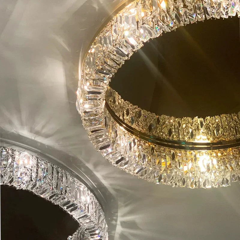 Modern double ring crystal ceiling lamp living room light