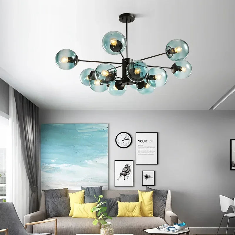 DecorBites™ Adjustable Ball Glass Lustre Chandelier for Living, Dining, Bedroom Lighting