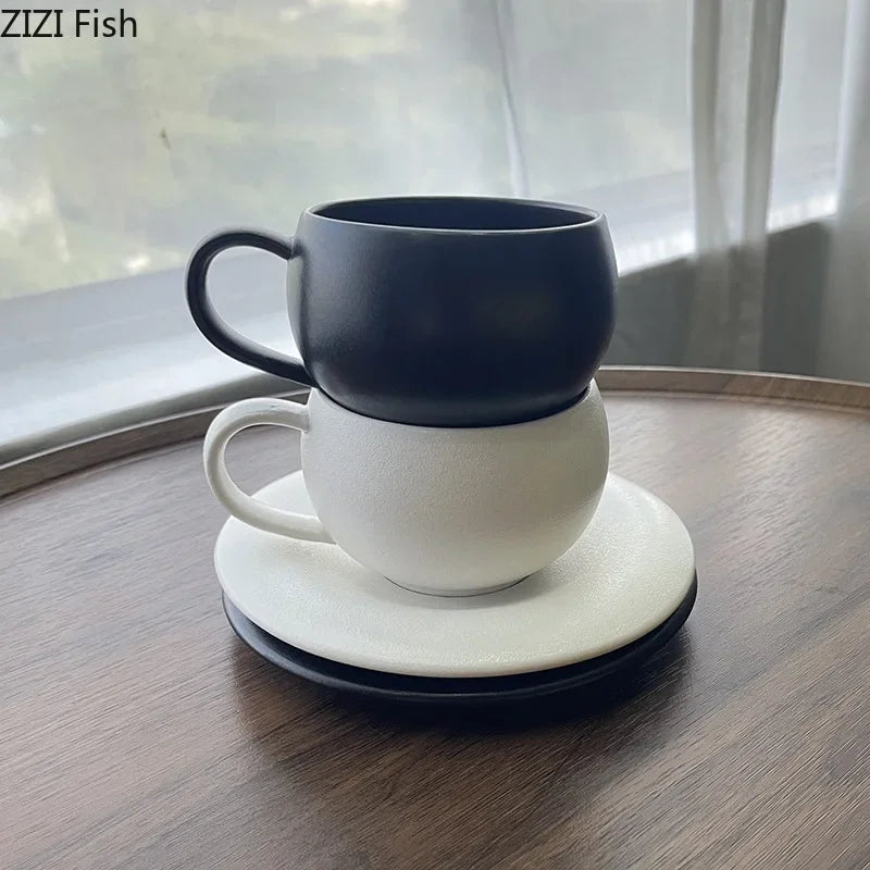 DecorBites™ Frosted 250ml Ceramic Cup & Saucer Set for Coffee, Tea, Juice